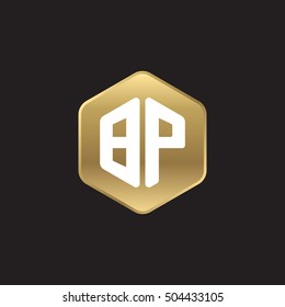 Initial letters BP rounded hexagon shape gold modern logo