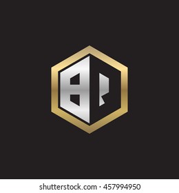 Initial letters BQ negative space hexagon shape logo gold silver