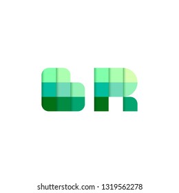 Initial Letters BR, B, R Pixel Brick Logo Design Inspiration in Green Color