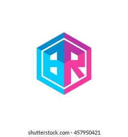 Initial letters BR hexagon box shape logo blue pink purple