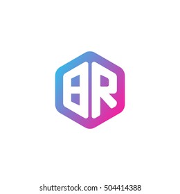 Initial letters BR rounded hexagon shape blue pink purple simple modern logo