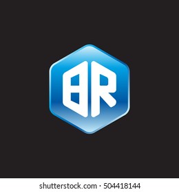 Initial letters BR rounded hexagon shape blue modern logo
