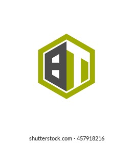 Initial letters BT negative space hexagon shape logo green black gray