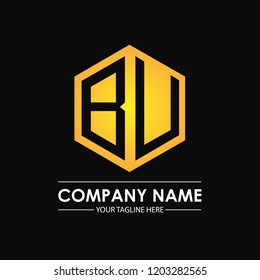 Initial letters BU hexagon shape logo design black gold