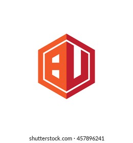 Initial letters BU hexagon shape logo red orange