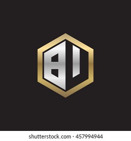 Initial letters BU negative space hexagon shape logo gold silver