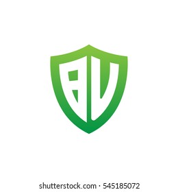 Initial letters BU shield shape green simple logo