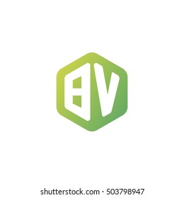 Initial letters BV rounded hexagon shape green simple modern logo