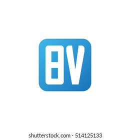 Initial letters BV rounded square shape blue simple logo
