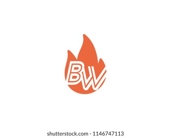 Initial letters BW in fire. Logo vector