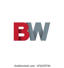 Initial letters BW overlapping fold logo red gray