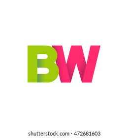 Initial letters BW overlapping fold logo green magenta