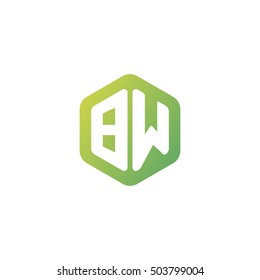 Initial letters BW rounded hexagon shape green simple modern logo
