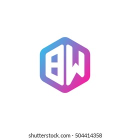 Initial letters BW rounded hexagon shape blue pink purple simple modern logo