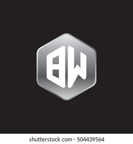 Initial letters BW rounded hexagon shape silver modern logo