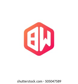 Initial letters BW rounded hexagon shape red orange simple modern logo