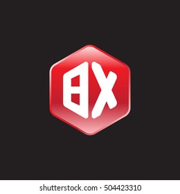 Initial letters BX rounded hexagon shape red modern logo