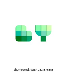 Initial Letters BY, B, Y Pixel Brick Logo Design Inspiration in Green Color