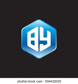 Initial letters BY rounded hexagon shape blue modern logo
