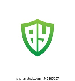 Initial letters BY shield shape green simple logo