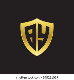 Initial letters BY shield shape gold logo
