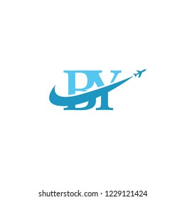 Initial Letters BY Travel Logo Design with Aircraft Airplane and Swoosh Icon