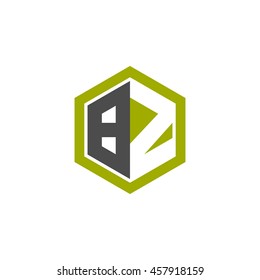 Initial letters BZ negative space hexagon shape logo green black gray