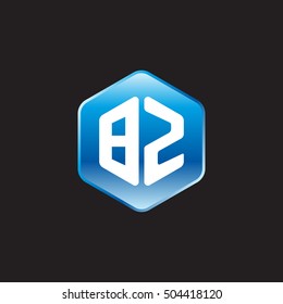 Initial letters BZ rounded hexagon shape blue modern logo