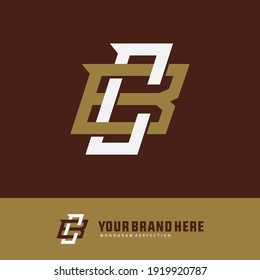 Initial letters C, B, CB or BC overlapping, interlock, monogram logo, white and gold color on brown background