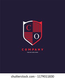 Initial letters C & O on shield shape, Royal logo icon vector element.
