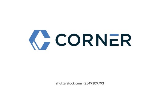 Initial letters C rounded hexagon shape monogram blue simple modern logo presente
