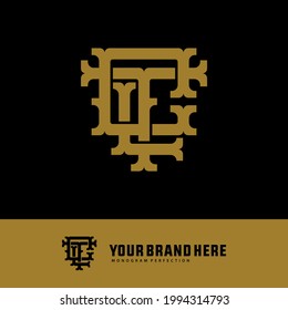 Initial letters C, T, L, CTL, CLT, TLC, TCL, LCT or LTC overlapping, interlocked monogram logo, gold color on black background