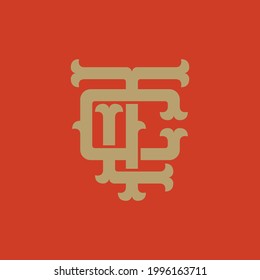 Initialbuchstaben C, T, L, CTL, CLT, TLC, TCL, LCT oder LTC überlappend, innen verschlossenes Monogramm-Logo, cremefarbene Farbe auf orangefarbenem Hintergrund