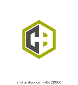 Initial letters CB negative space hexagon shape logo green black gray