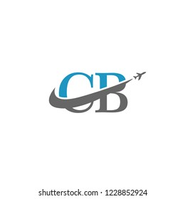 Initial Letters CB Travel Logo Design with Aircraft Airplane and Swoosh Icon