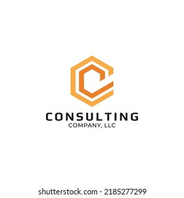 Initial letters CC hexagon shape logo orange