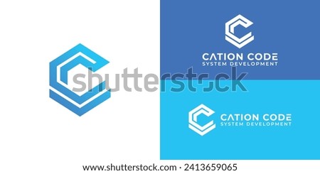 Initial letters CC rounded hexagon shape monogram blue simple modern logo presented with multiple background colors. The logo is also suitable for internet and technology company logo design template