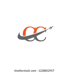 Initial Letters CC Travel Logo Design with Aircraft Airplane and Swoosh Icon