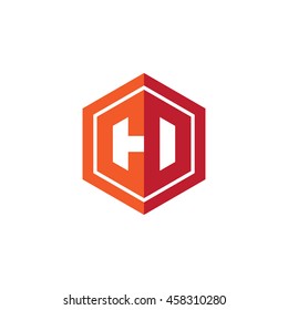 Initial Letters CD, CO, Hexagon Shape Logo Red Orange