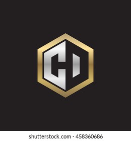 Initial letters CD, CO, negative space hexagon shape logo silver gold