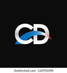 Initial letters CD overlapping movement swoosh logo, metal silver blue red color on black background