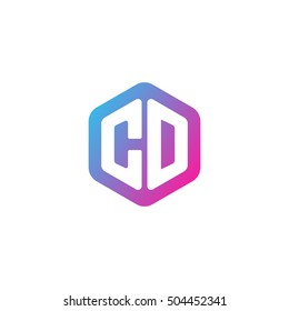 Initial letters CD rounded hexagon shape blue pink purple simple modern logo