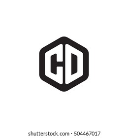 Initial letters CD rounded hexagon shape monogram black simple modern logo