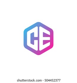 Initial letters CE rounded hexagon shape blue pink purple simple modern logo
