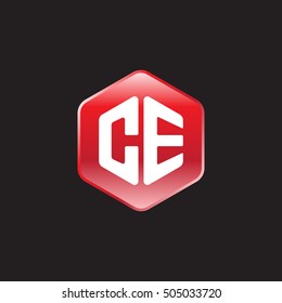 Initial letters CE rounded hexagon shape red modern logo