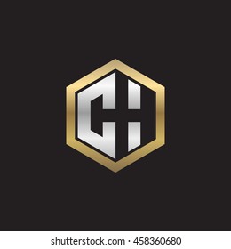 Initial letters CH negative space hexagon shape logo silver gold