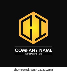 Initial letters CI hexagon shape logo design black gold