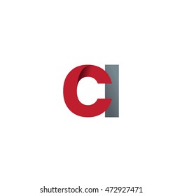 Initial letters CI overlapping fold logo red gray
