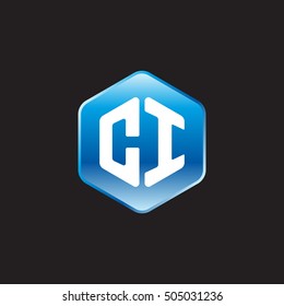 Initial letters CI rounded hexagon shape blue modern logo