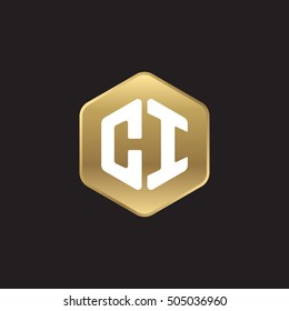 Initial letters CI rounded hexagon shape gold modern logo